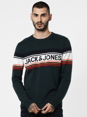 JACK & JONES Self Design Round Neck Casual Men Blue Sweater