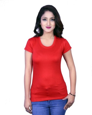 Deep Collection Solid Women Round Neck Red T-Shirt