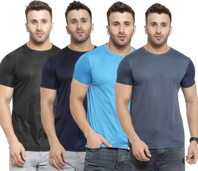 TQH Solid Men Round Neck Dark Blue, Light Blue, Black, Grey T-Shirt