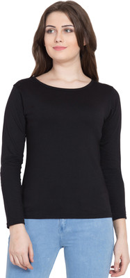 Kissero Solid Women Scoop Neck Black T-Shirt