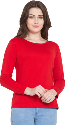 Kissero Solid Women Scoop Neck Red T-Shirt
