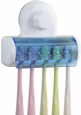 Holiday Wall Mounted 5 Toothbrush Storage Set Plastic Toothbrush Holder(White, Blue, Wall Mount)