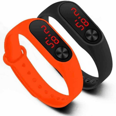 UNEQUETREND digital led combo pack combo led watch red & black (for men & women) Ultra Thin LED Watch Bracelet Silicone Waterproof Digital Fashion Gym Running Sports Wrist Watches Band Strap Adjustable -Red & Black Digital Watch - For Boys & Girls Digital Watch - For Men & Women