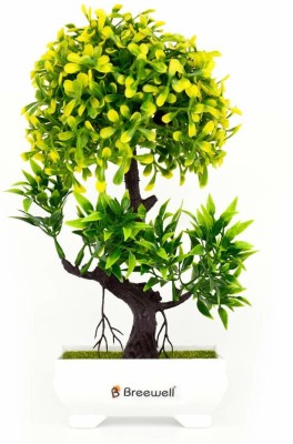 Breewell Home Decor Potted Artificial Flowers Plant Bonsai Wild Artificial Plant  with Pot(18 cm, Green)