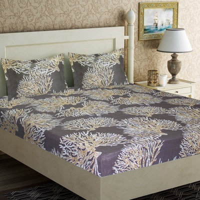 Home Candy 140 TC Microfiber Double 3D Printed Flat Bedsheet(Pack of 1, Brown)
