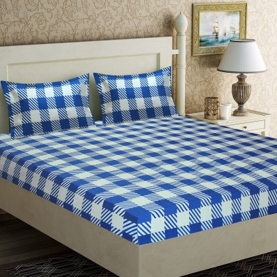 Home Candy 120 TC Microfiber Double Checkered Flat Bedsheet(Pack of 1, Blue)