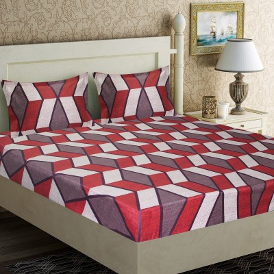 Home Candy 140 TC Microfiber Double Abstract Flat Bedsheet(Pack of 1, Red)