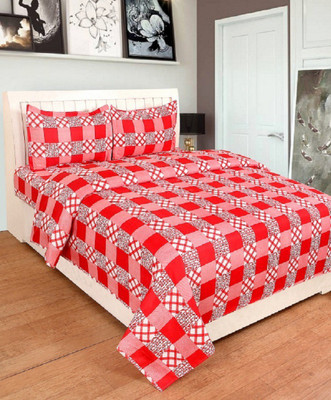 Creations@Home 110 TC Polycotton Double Checkered Flat Bedsheet(Pack of 1, Red)