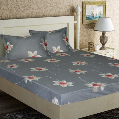 Home Candy 120 TC Microfiber Double Printed Flat Bedsheet(Pack of 1, Grey)