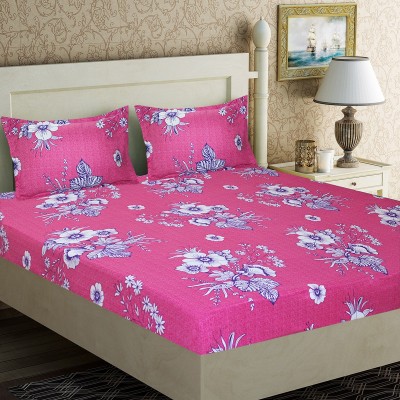 Home Candy 120 TC Microfiber Double Floral Flat Bedsheet(Pack of 1, Pink)