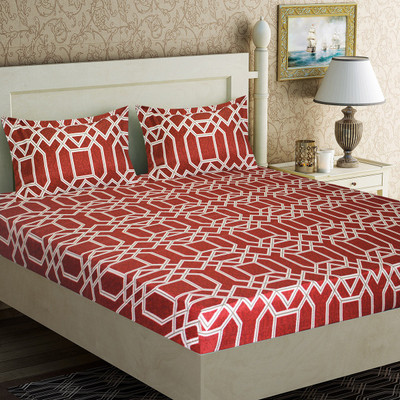Home Candy 140 TC Microfiber Double Motifs Flat Bedsheet(Pack of 1, Maroon)
