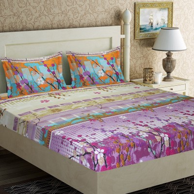 Home Candy 104 TC Microfiber Double Floral Flat Bedsheet(Pack of 1, Purple)