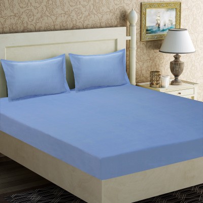 Home Candy 140 TC Microfiber Double Self Design Flat Bedsheet(Pack of 1, Sky Blue)