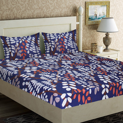 Home Candy 140 TC Microfiber Double Abstract Flat Bedsheet(Pack of 1, Blue)