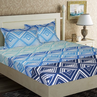 Home Candy 120 TC Microfiber Double Printed Flat Bedsheet(Pack of 1, Blue)