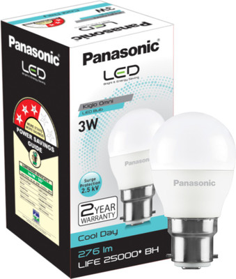 Panasonic 3 W Basic Round B22 LED Bulb(White)