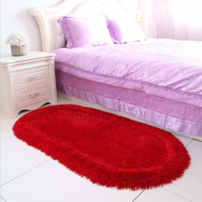 SR Handloom Red Polyester Carpet(2 ft,  X 5 ft, Oval)