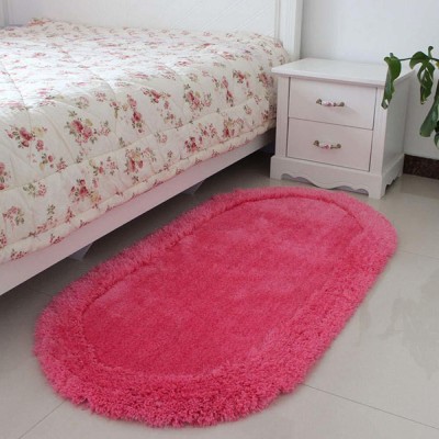 SR Handloom Pink Polyester Carpet(2 ft,  X 5 ft, Oval)