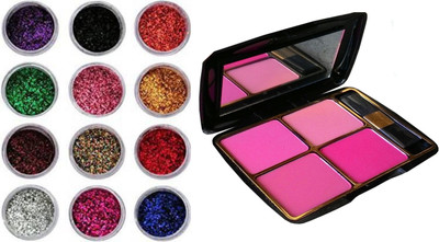 Glamezone 12 Color Glitter Shimmer Eye shadow Powder With 4 Color Blusher Kit for Face Makeup(2 Items in the set)