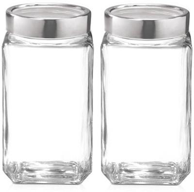 DEVDOX Glass Grocery Container  - 1000 ml(Pack of 2, Clear)