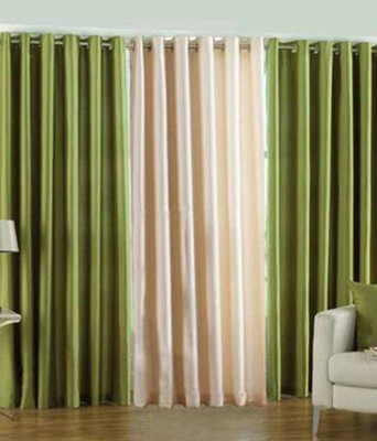 Galaxy Home Decor 274 cm (9 ft) Long Door Polyester Semi Transparent Curtain (Pack Of 2)(Green & Cream, Plain)