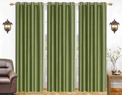 Galaxy Home Decor 274 cm (9 ft) Long Door Polyester Semi Transparent Curtain (Pack Of 2)(Green, Plain)
