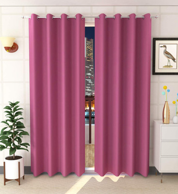 Galaxy Home Decor 275 cm (9 ft) Long Door Silk Blackout Curtain (Pack Of 2)(Pink, Plain)