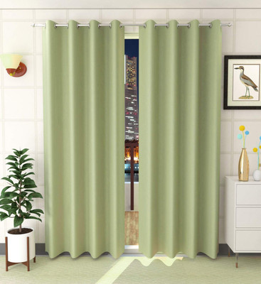 Galaxy Home Decor 275 cm (9 ft) Long Door Silk Blackout Curtain (Pack Of 2)(Olive Green, Plain)