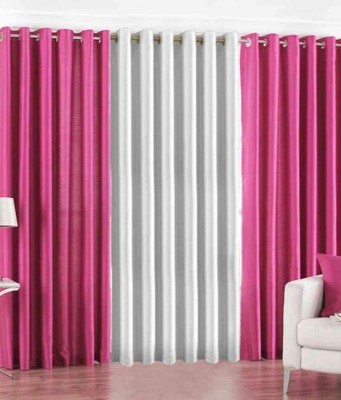 kiara Creations 275 cm (9 ft) Polyester Semi Transparent Long Door Curtain (Pack Of 3)(Plain, Pink & White)