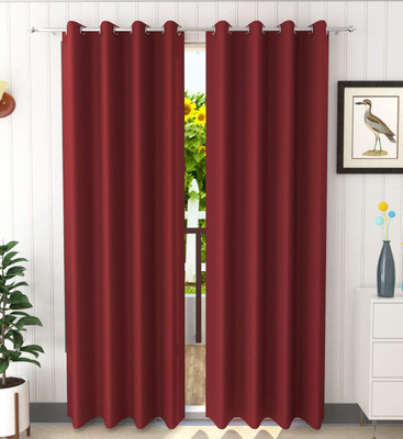 Galaxy Home Decor 275 cm (9 ft) Long Door Silk Blackout Curtain (Pack Of 2)(Maroon, Plain)