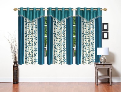 Stella Creations 152 cm (5 ft) Polyester Room Darkening Window Curtain (Pack Of 3)(Floral, Aqua)