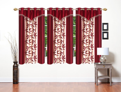 Ville Style 153 cm (5 ft) Window Polyester Room Darkening Curtain (Pack Of 3)(Maroon, Floral)