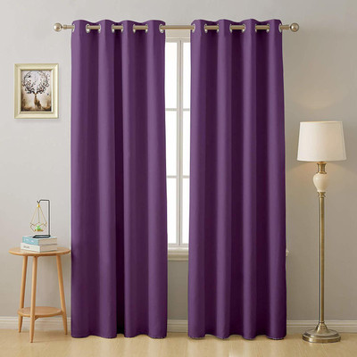 Galaxy Home Decor 275 cm (9 ft) Long Door Silk Blackout Curtain (Pack Of 2)(Purple, Plain)