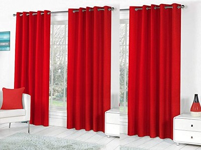 kiara Creations 275 cm (9 ft) Polyester Semi Transparent Long Door Curtain (Pack Of 3)(Plain, Red)