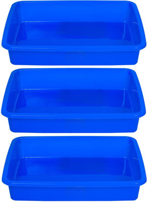 KUBER INDUSTRIES 1 Compartments Plastic 3 Pieces Multi Purpose Plastic File Folder Paper Tray Rack(Blue)