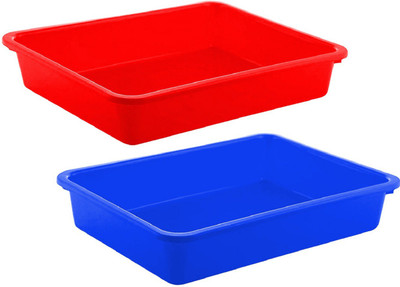 KUBER INDUSTRIES 1 Compartments Plastic 2 Pieces Multi Purpose Plastic File Folder Paper Tray Rack(Blue & Red)