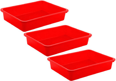 KUBER INDUSTRIES 1 Compartments Plastic 3 Pieces Multi Purpose Plastic File Folder Paper Tray Rack(Red)