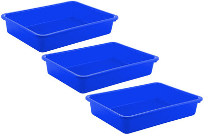 KUBER INDUSTRIES 3 Compartments Plastic 3 Pieces Multi Purpose Plastic File Folder Paper Tray Rack(Blue)