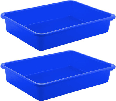 KUBER INDUSTRIES 2 Compartments Plastic 2 Pieces Multi Purpose Plastic File Folder Paper Tray Rack(Blue)