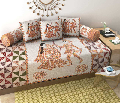 T9decorist Cotton Abstract Diwan Set(Maroon)
