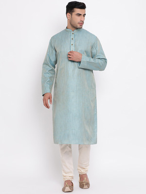 Zois Men Self Design Straight Kurta(Blue)