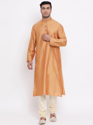 Zois Men Solid Straight Kurta(Gold)