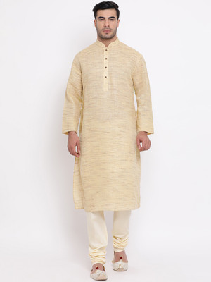 Zois Men Solid Straight Kurta(Beige)