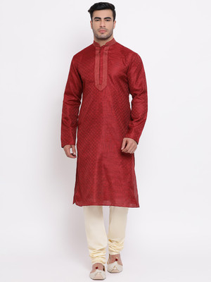 Zois Men Woven Design Straight Kurta(Maroon)