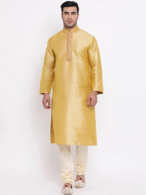 Zois Men Embroidered Straight Kurta(Gold)