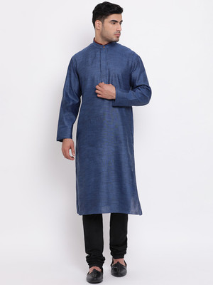 Zois Men Self Design Straight Kurta(Blue)