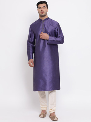 Zois Men Woven Design Straight Kurta(Blue)