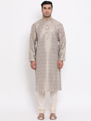 Zois Men Woven Design Straight Kurta(Beige)