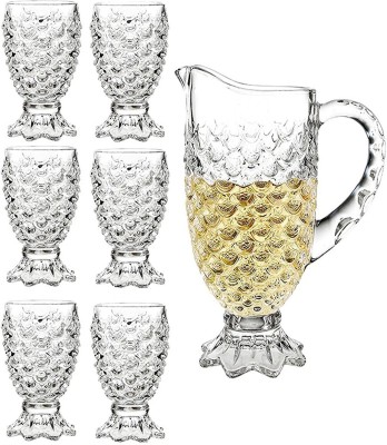 Qianli Crystal Glass 1 Jug (1.5 L) and Set of 6 Glass Pineapple Design (250 ml) Each Jug Glass Set(glass)