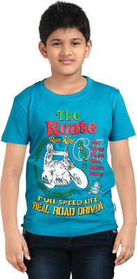dongli Boys Typography, Printed Cotton Blend Regular T Shirt(Blue, Pack of 1)